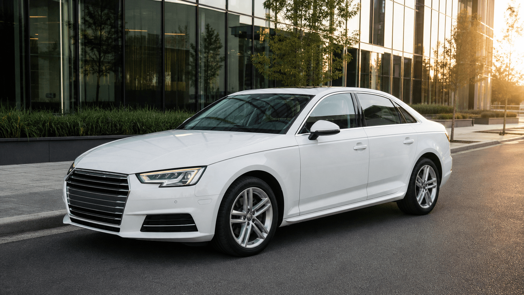 Audi A4 B9 2.0 TFSI blanco en una calle moderna