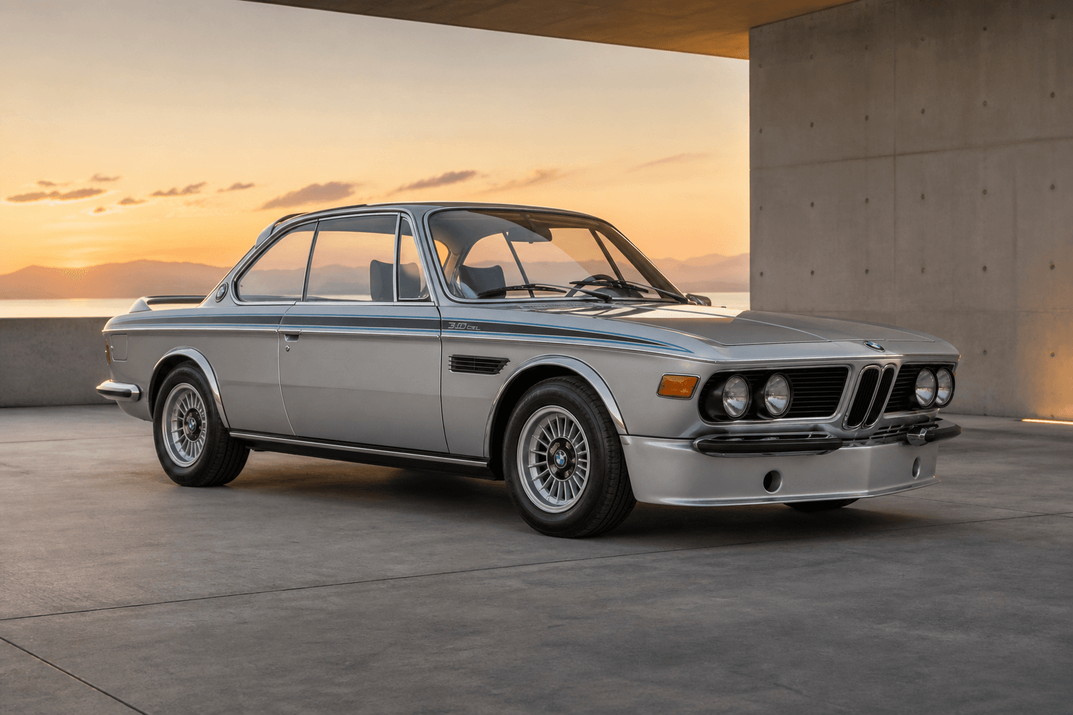 BMW 3.0 CSL E9 en una imagen generada para MotorAtlas Stage Lab
