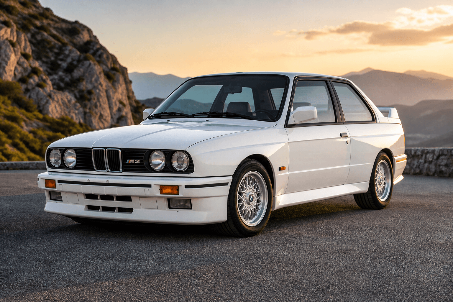 BMW M3 E30 Sport Evolution en una imagen generada para MotorAtlas Stage Lab