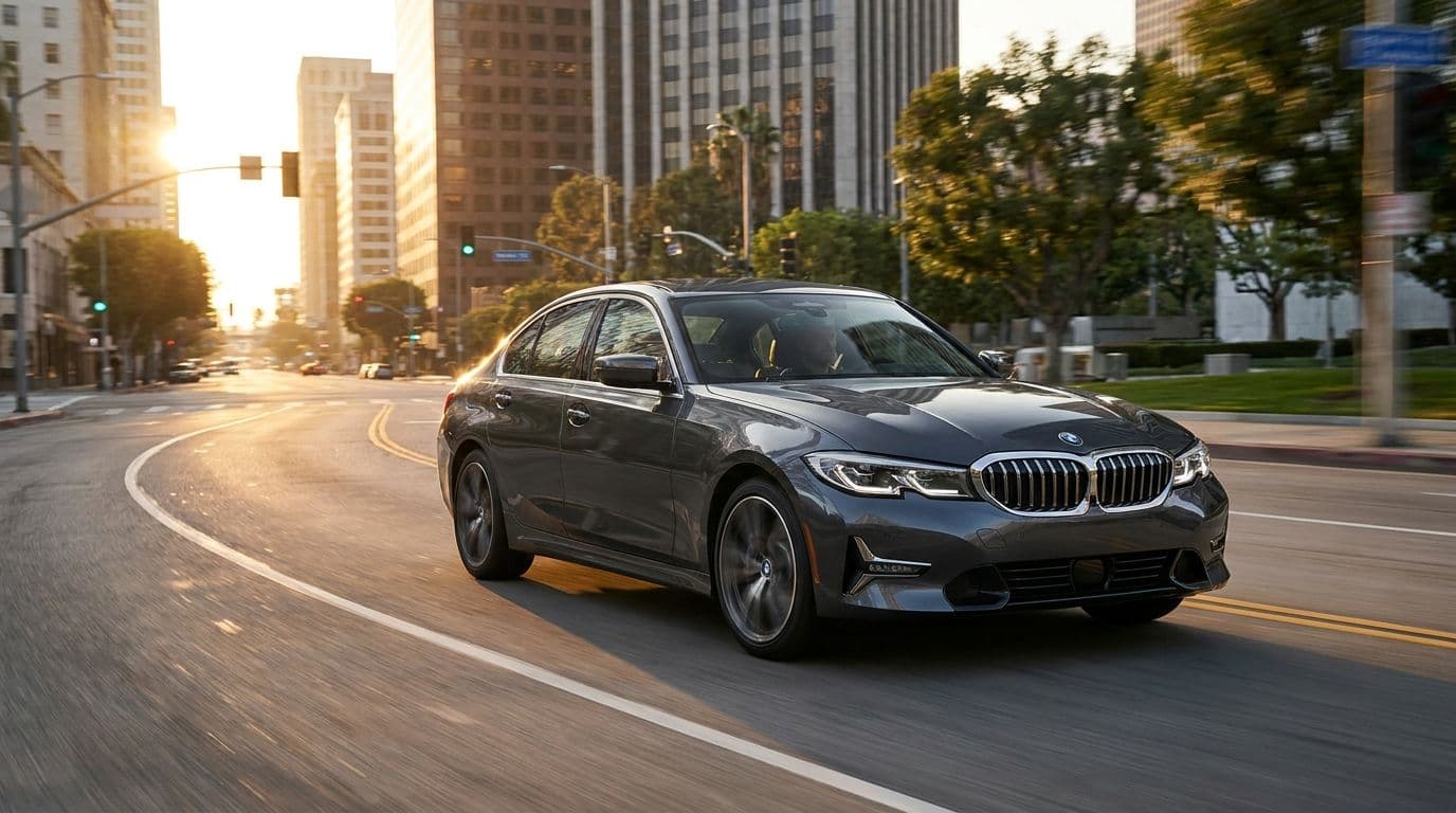 BMW Serie 3 G20 330i B48 en ciudad al atardecer