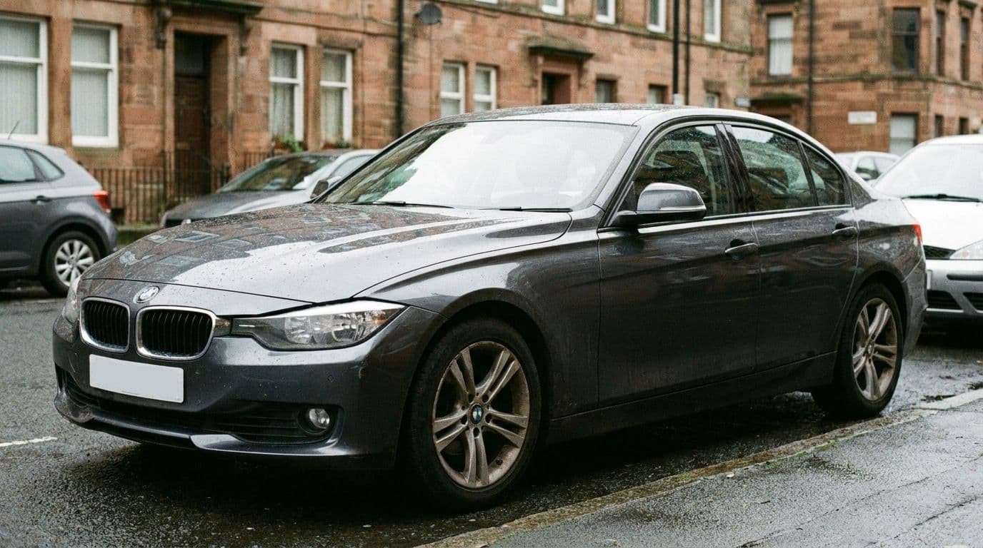 BMW Serie 3 F30 gris en zona industrial